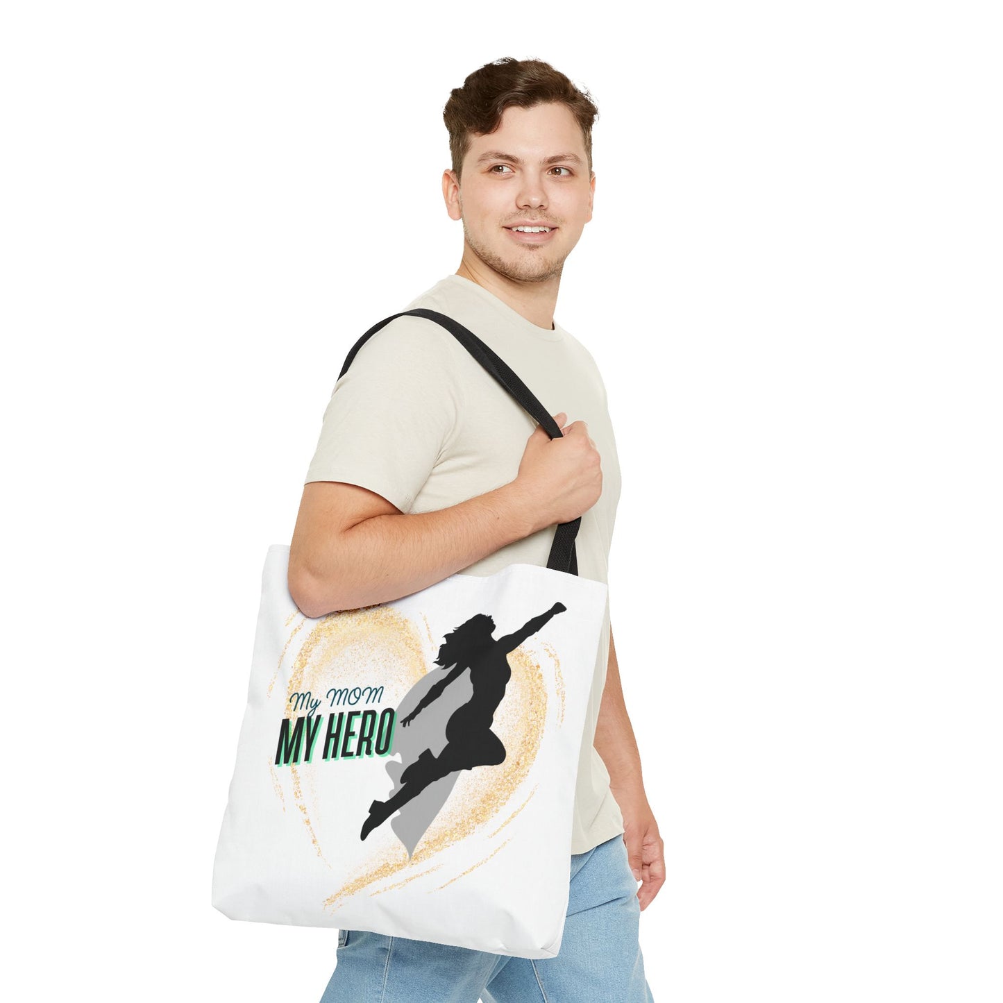 My Mom, My Hero Tote Bag - Heart Design for Mother's Day and Everyday Use