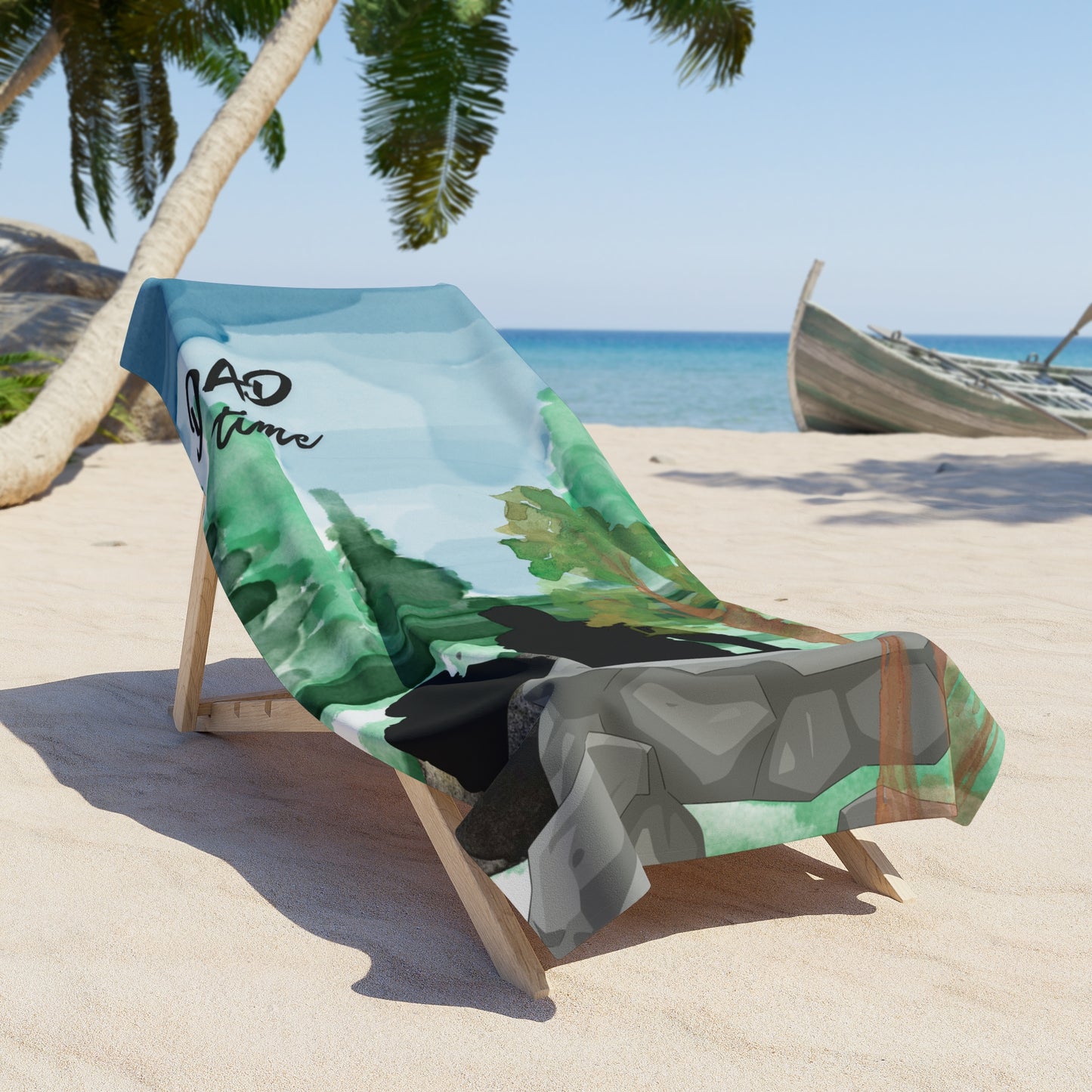 Dad Time Beach Towel — Relaxing Father & Child Silhouette Seaside Towel