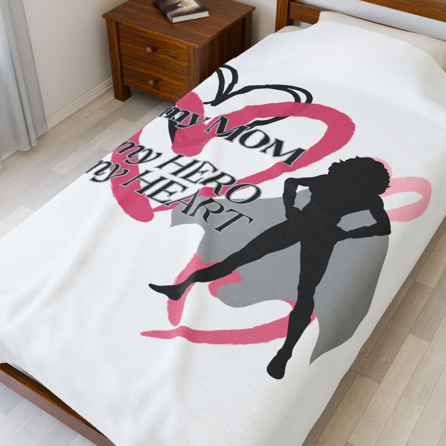 My MOM, My Hero, My Heart Velveteen Plush Blanket - Perfect Gift for Mother's Day