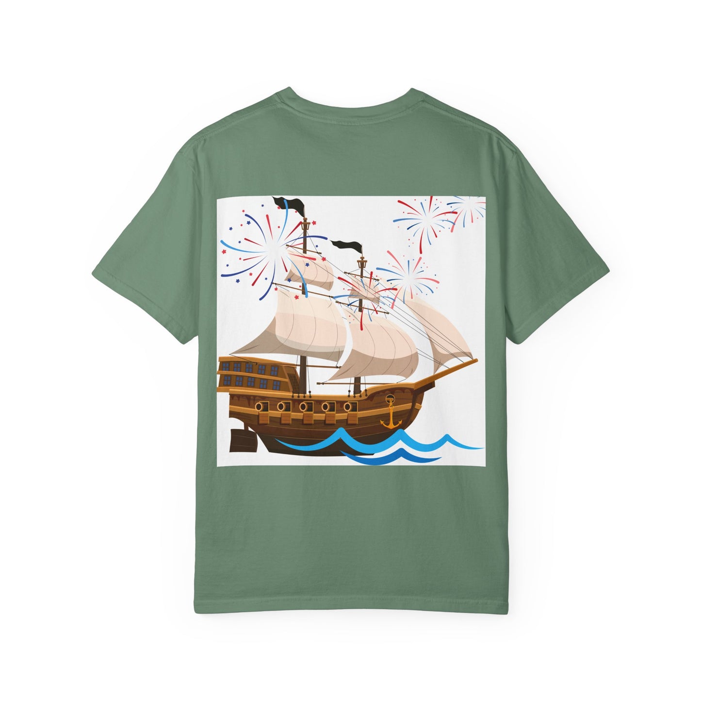 4th of July Patriotic Graphic T-Shirt, Unisex Independence Day Tee, Ship and Statue Art Tee, Summer BBQ Shirt, USA Celebration Top