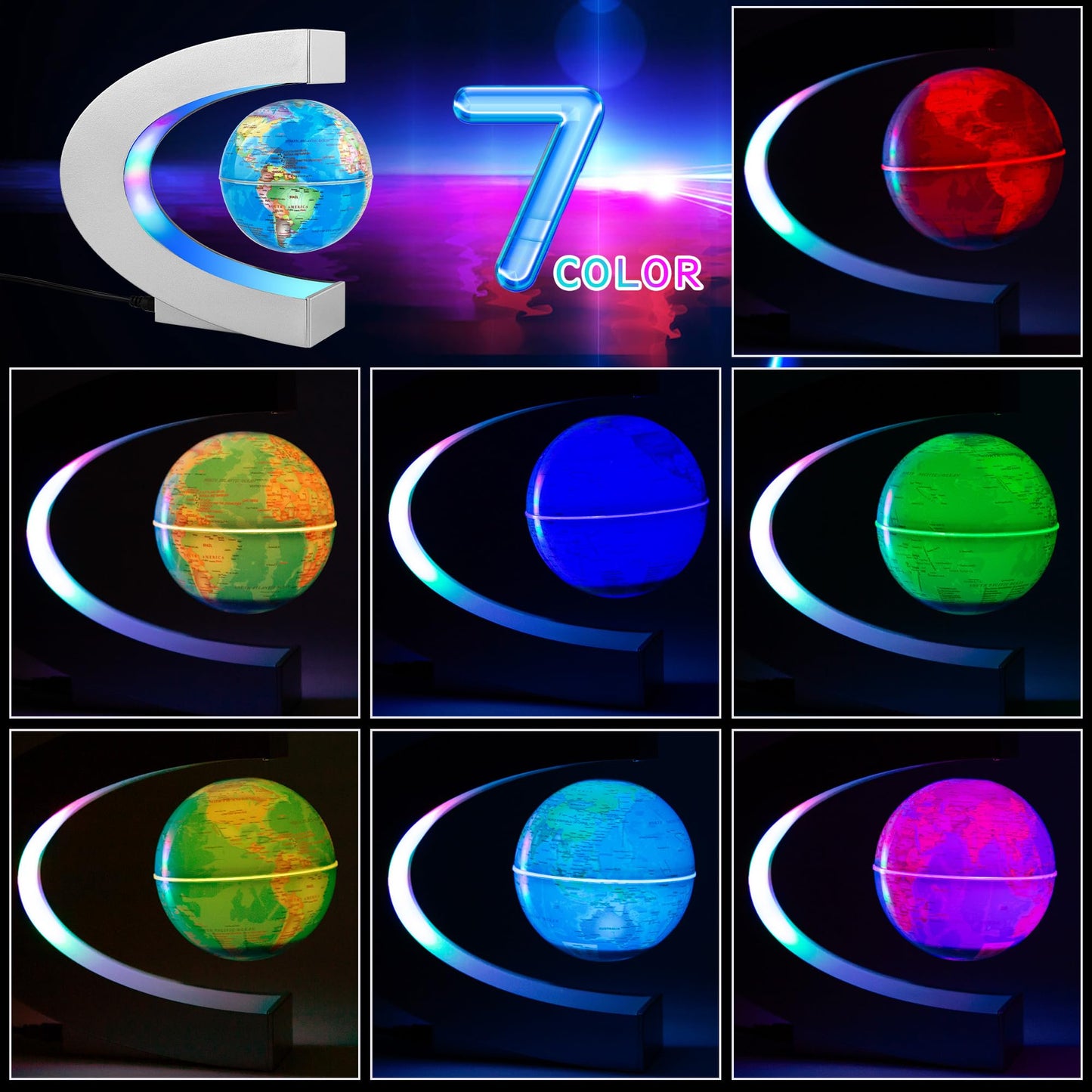 Magnetic Levitating Globe with LED Light, Cool Tech Gift for Men Father Boys and Girls, Birthday Gifts for Kids, Floating Globes World Desk Gadget Decor in Office Home Display (Silver)