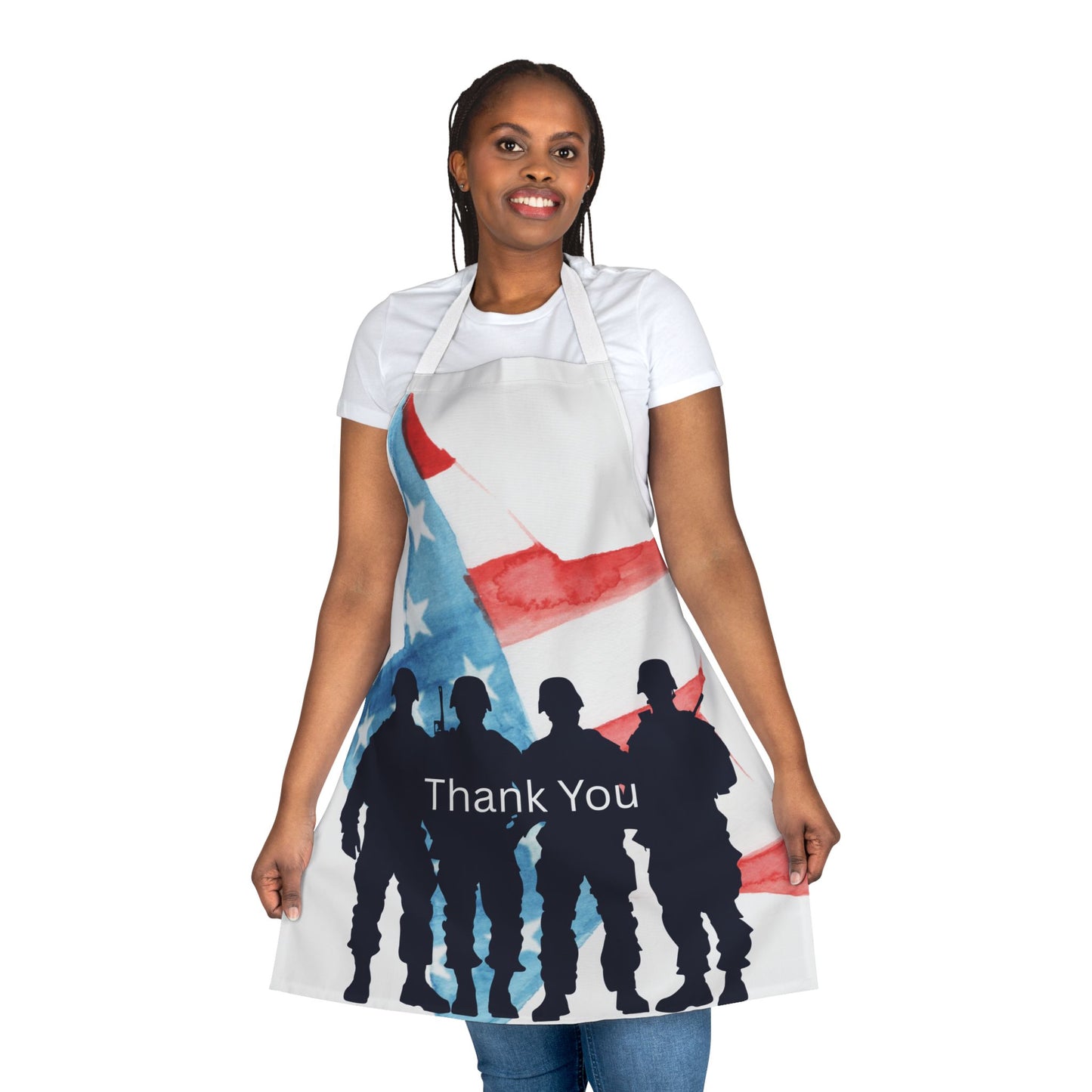 Patriotic 4th of July Apron with Thank You Design, 5-Color Straps, Perfect Gift for Veterans, Memorial Day, Independence Day, Cooking & BBQ