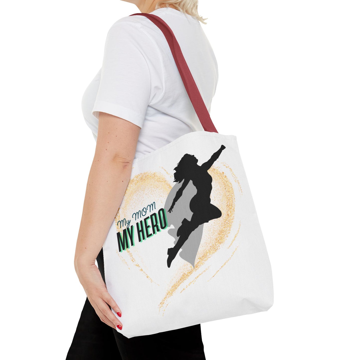 My Mom, My Hero Tote Bag - Heart Design for Mother's Day and Everyday Use