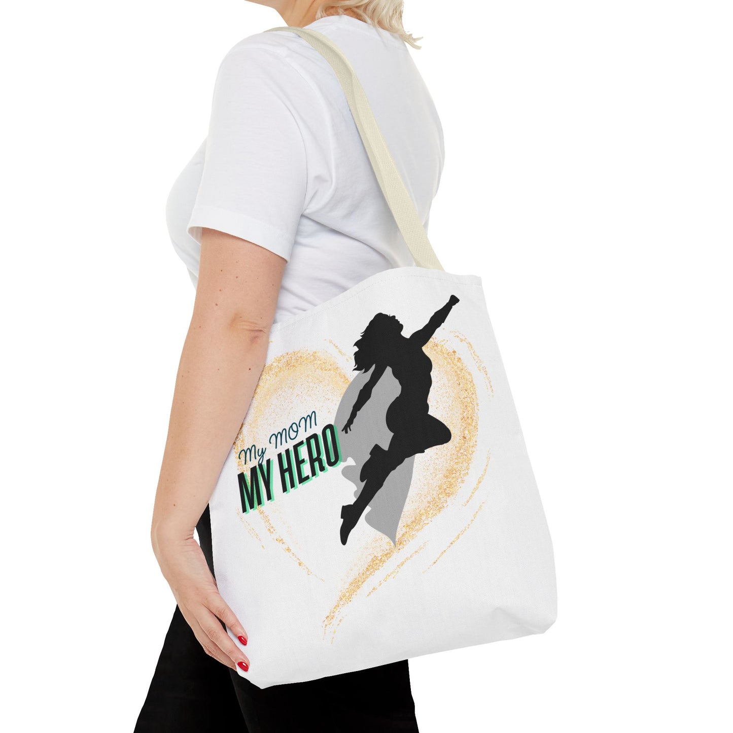 My Mom, My Hero Tote Bag - Heart Design for Mother's Day and Everyday Use