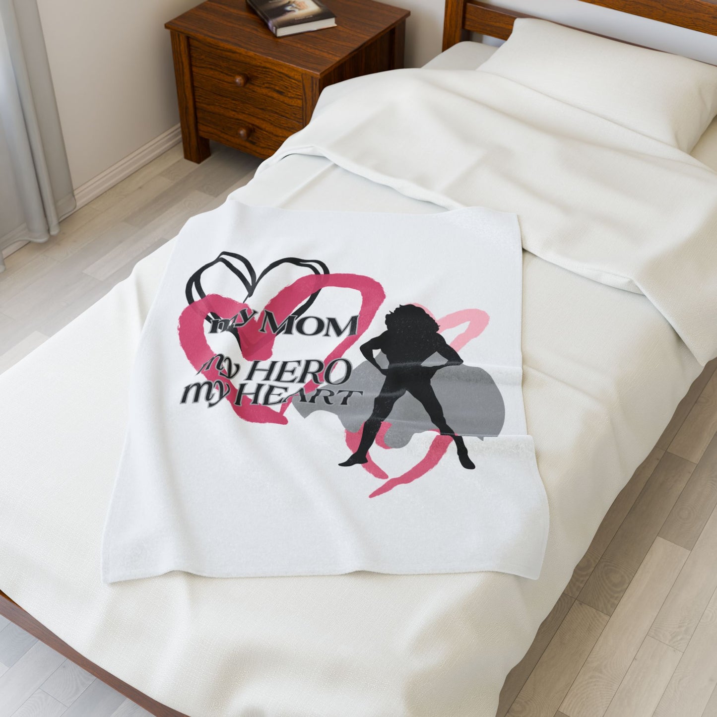My MOM, My Hero, My Heart Velveteen Plush Blanket - Perfect Gift for Mother's Day
