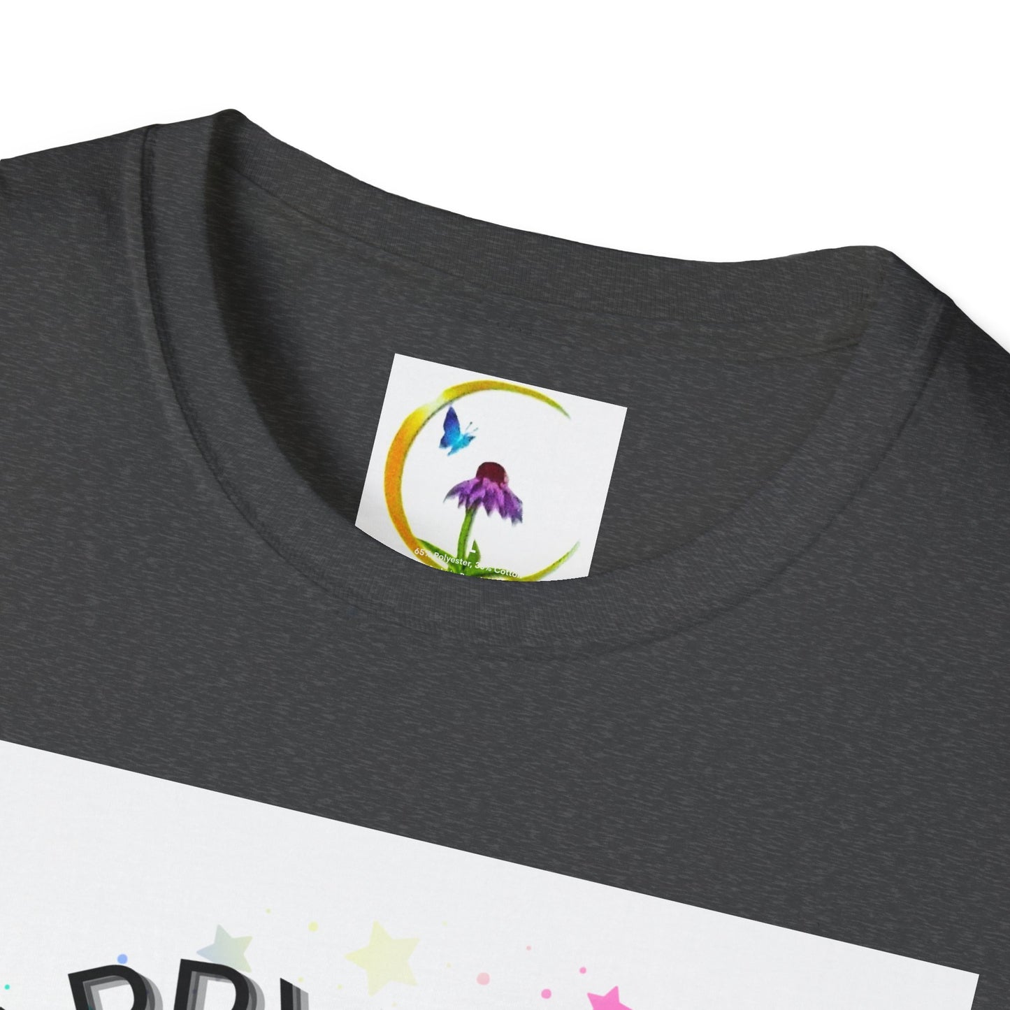 Happy Easter Unisex Softstyle T-Shirt with Floral Back Design
