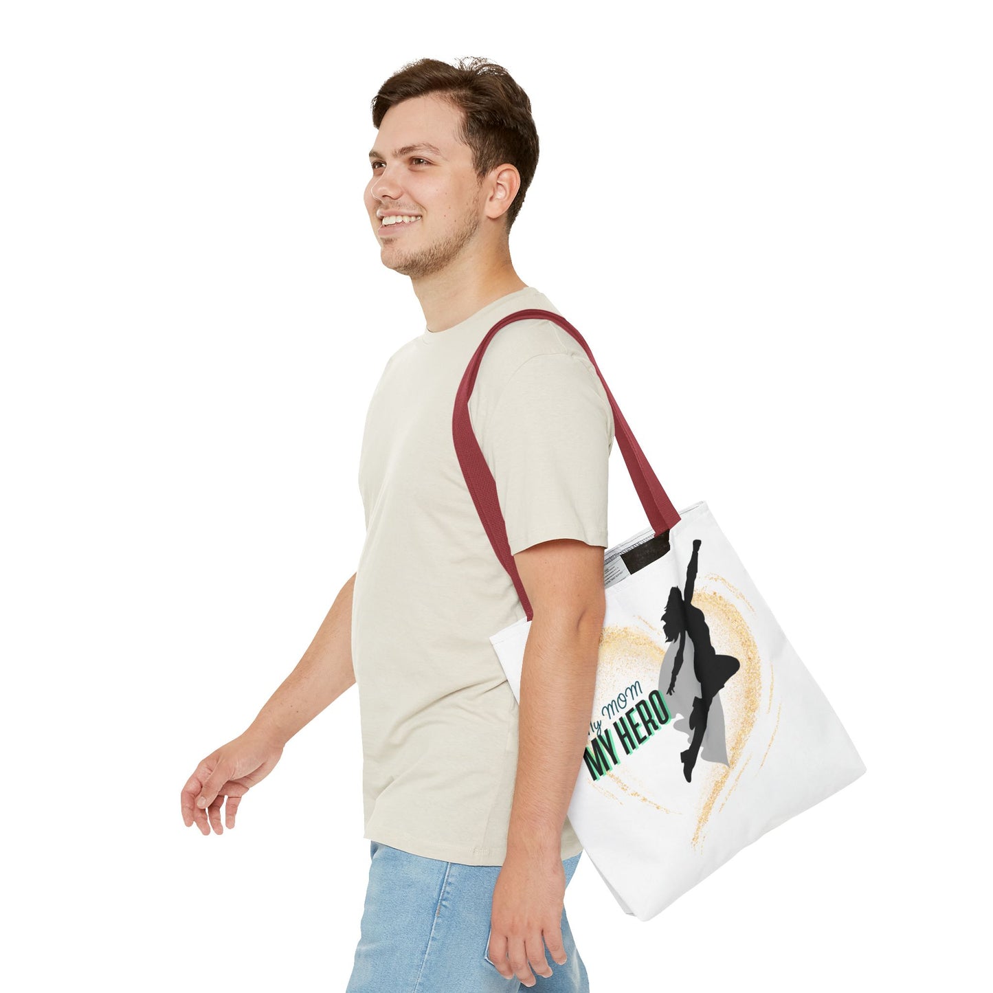 My Mom, My Hero Tote Bag - Heart Design for Mother's Day and Everyday Use