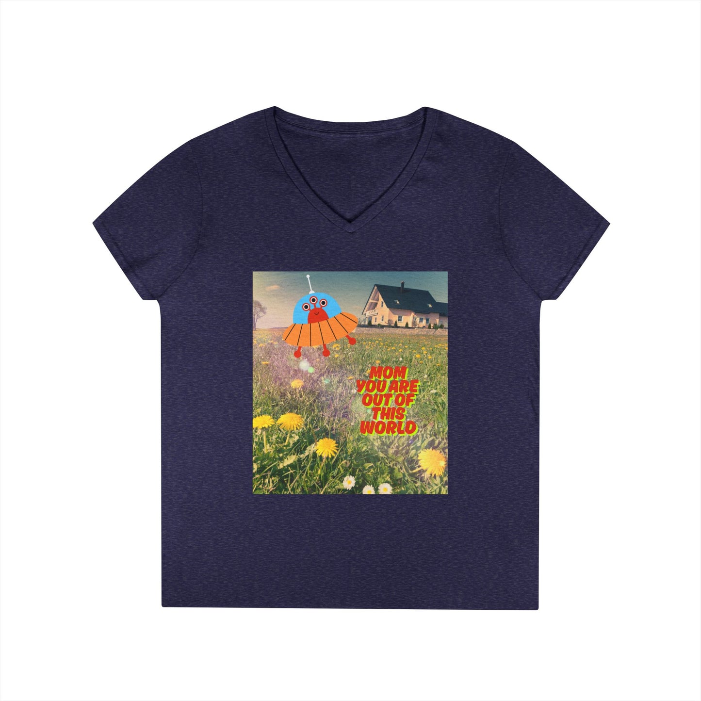 Out of This World Ladies' V-Neck T-Shirt with UFO Design