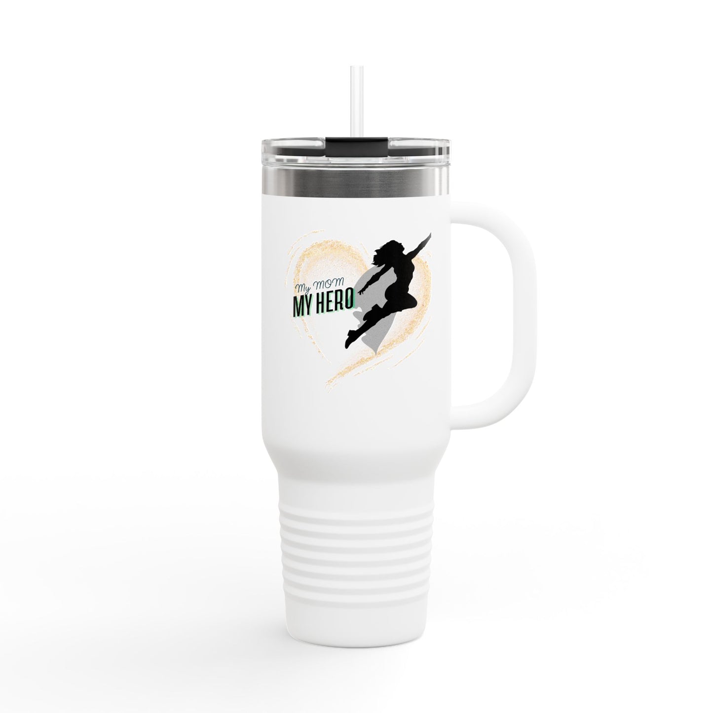 My Mom Hero Insulated 40oz Travel Mug with Heart and Music Design