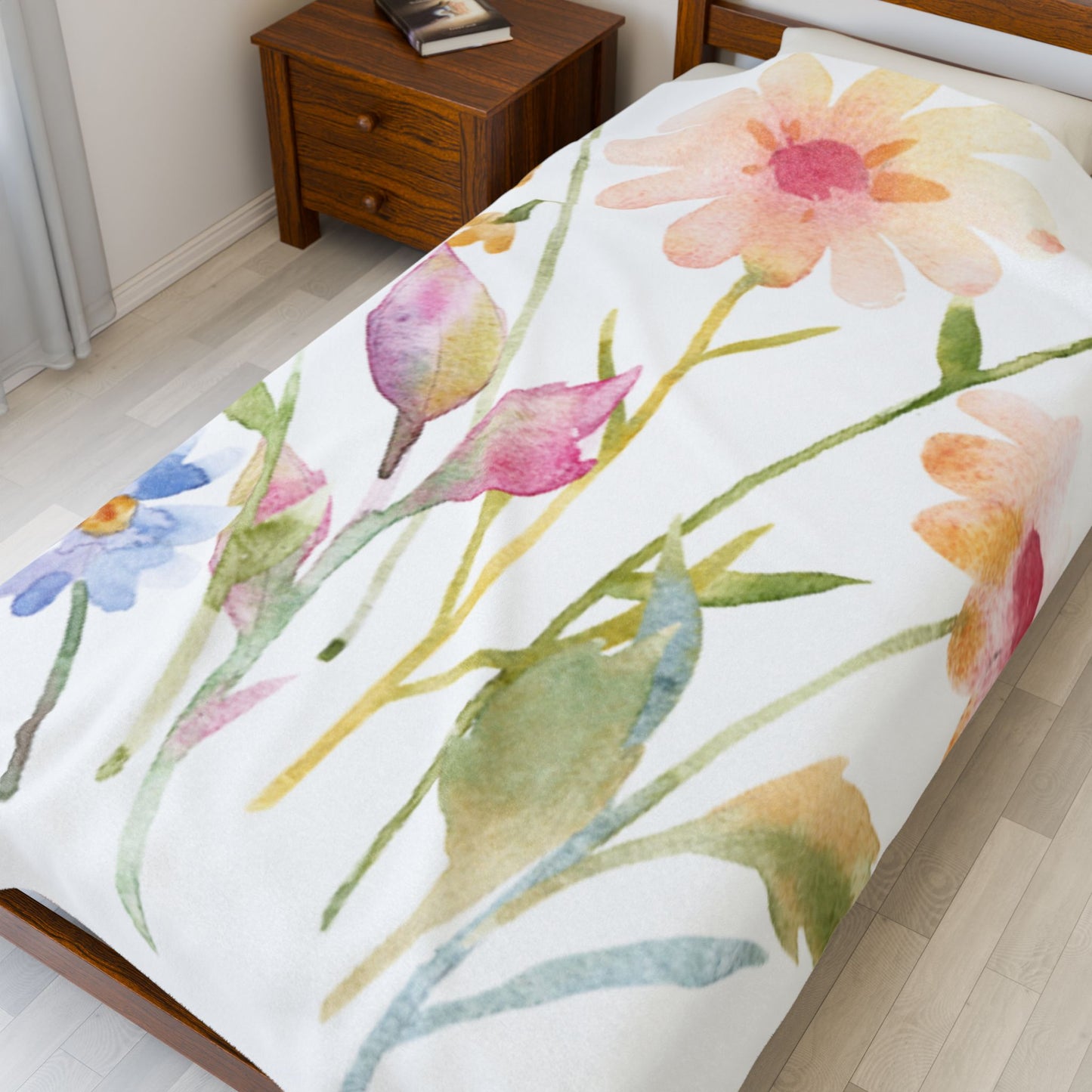 Floral Velveteen Plush Blanket - Cozy Springtime Decor for Home