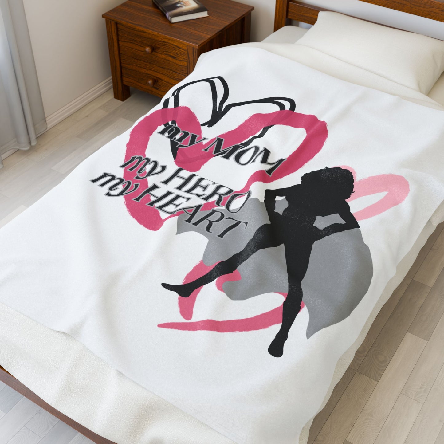 My MOM, My Hero, My Heart Velveteen Plush Blanket - Perfect Gift for Mother's Day