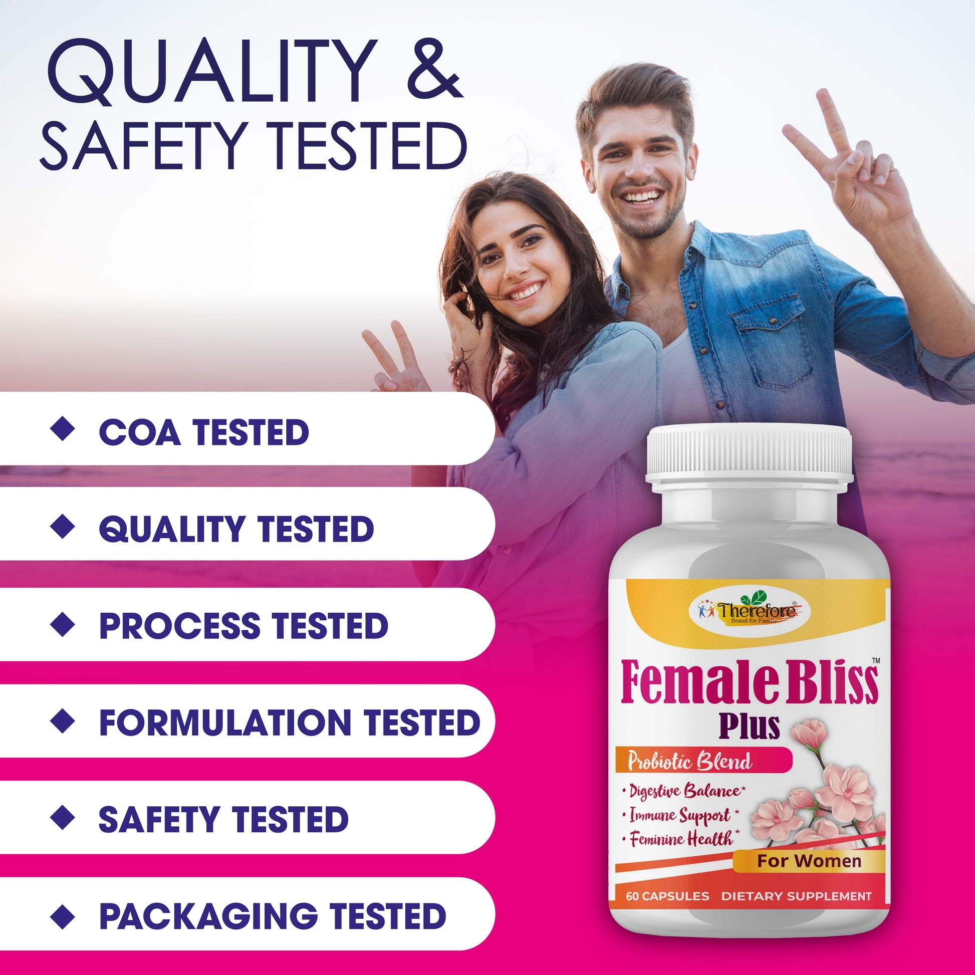 Female Bliss Women Probiotics Supplements for Vaginal Health, Ph Balance for Women 60 Vegan Capsules