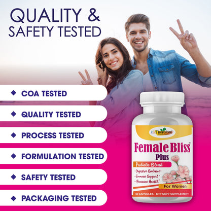 Female Bliss Women Probiotics Supplements for Vaginal Health, Ph Balance for Women 60 Vegan Capsules