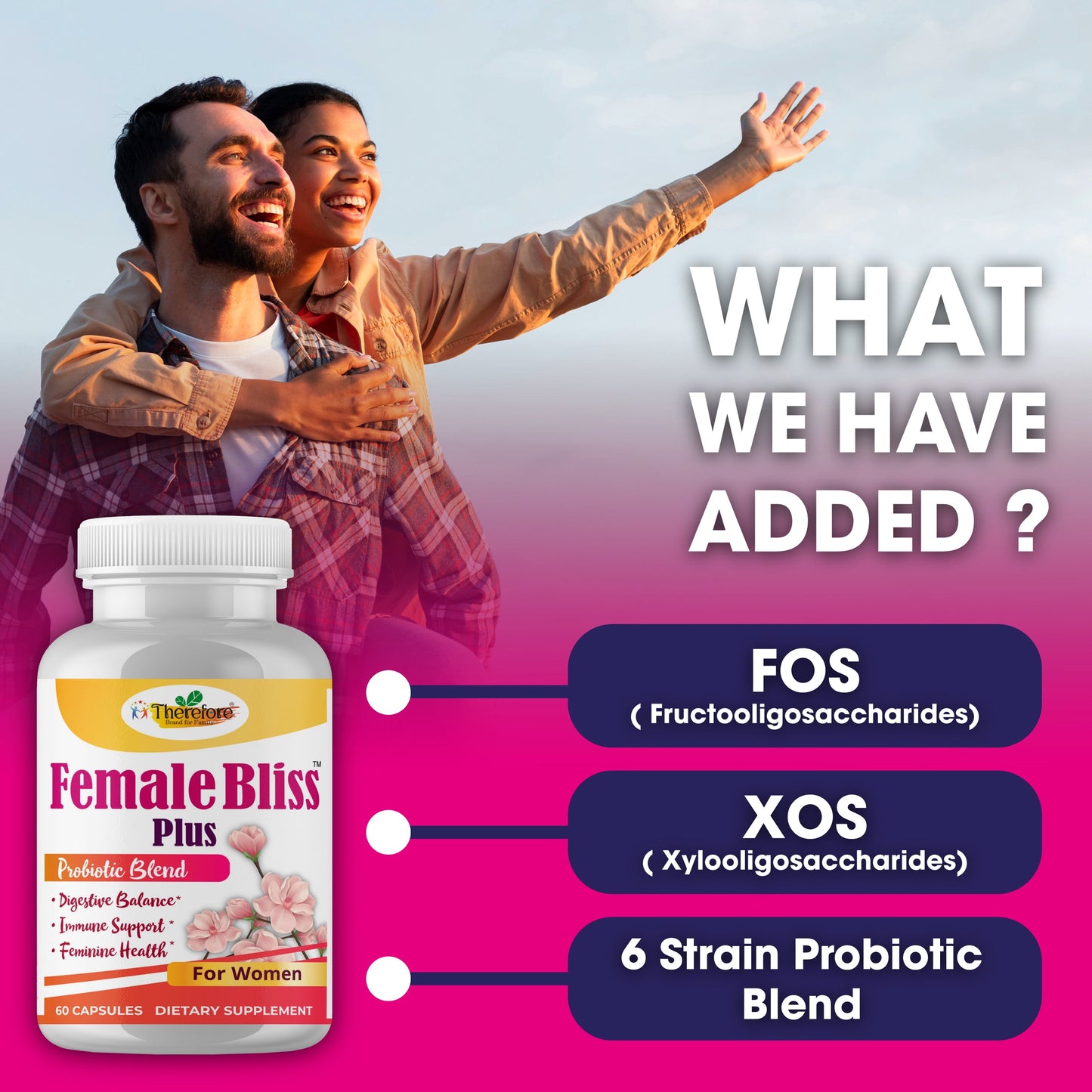 Female Bliss Women Probiotics Supplements for Vaginal Health, Ph Balance for Women 60 Vegan Capsules