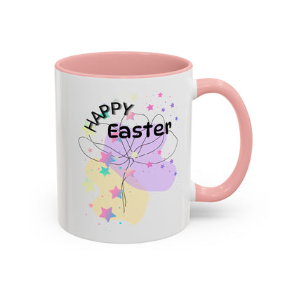 Happy Easter Floral Accent Coffee Mug - Celebrate Spring with Colorful Design