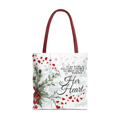 Her Heart Winter Floral Tote Bag – Romantic Valentine’s Day Canvas Tote