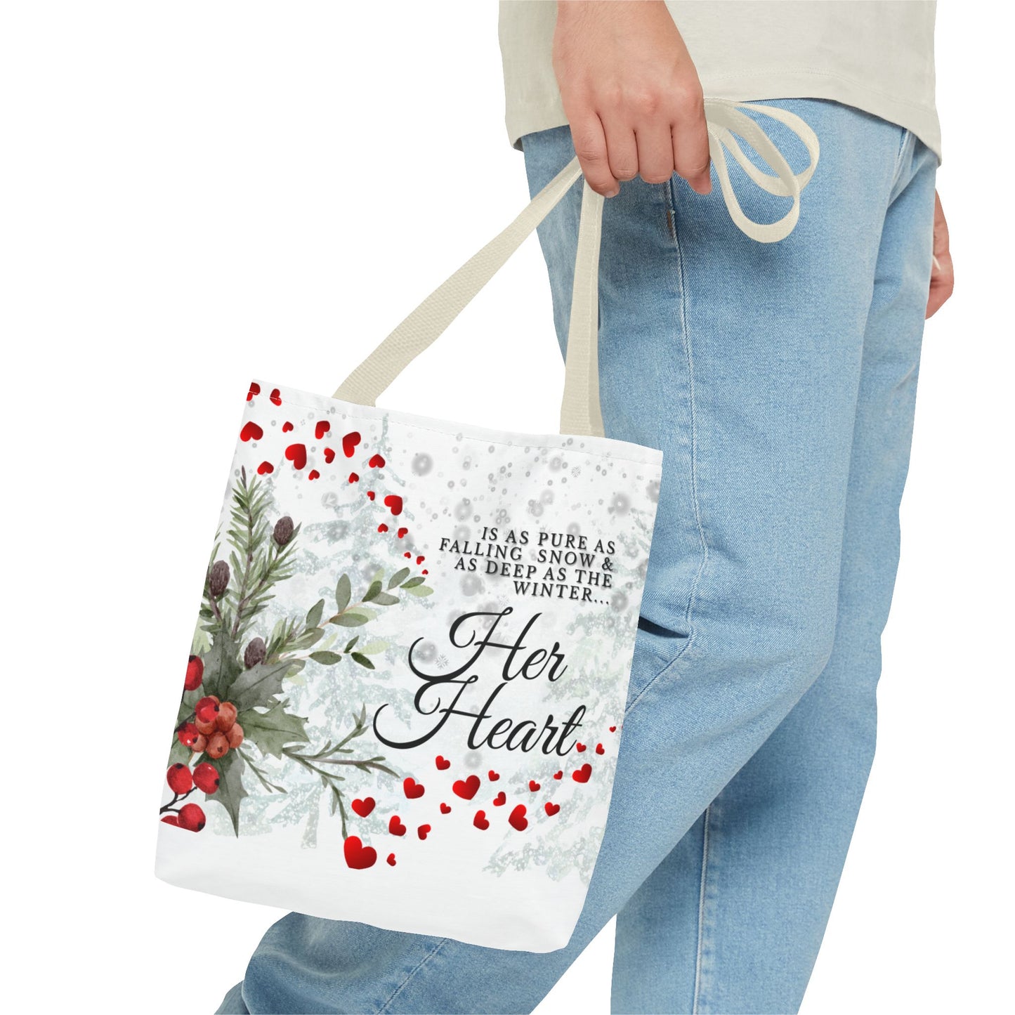 Her Heart Winter Floral Tote Bag – Romantic Valentine’s Day Canvas Tote