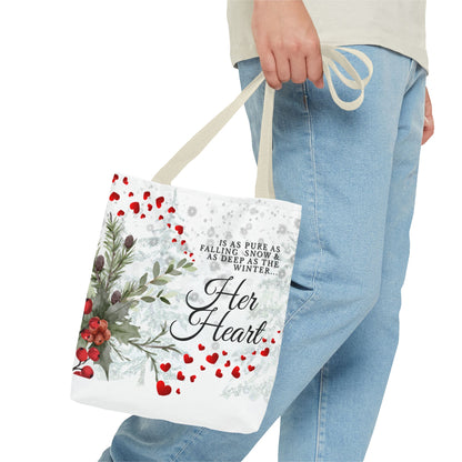 Her Heart Winter Floral Tote Bag – Romantic Valentine’s Day Canvas Tote