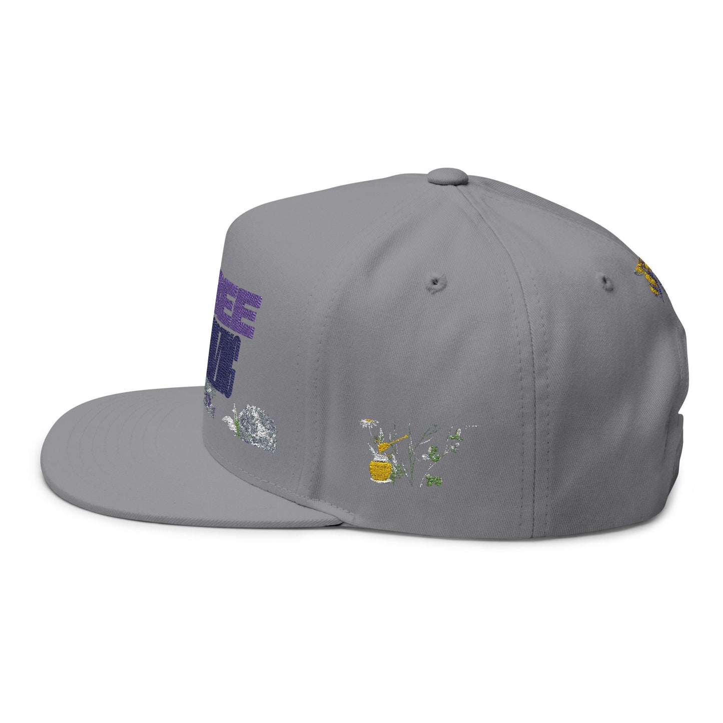 Flat Bill Cap - "Bee Amazing" Embroidered Floral Snapback