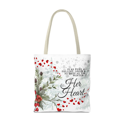 Her Heart Winter Floral Tote Bag – Romantic Valentine’s Day Canvas Tote