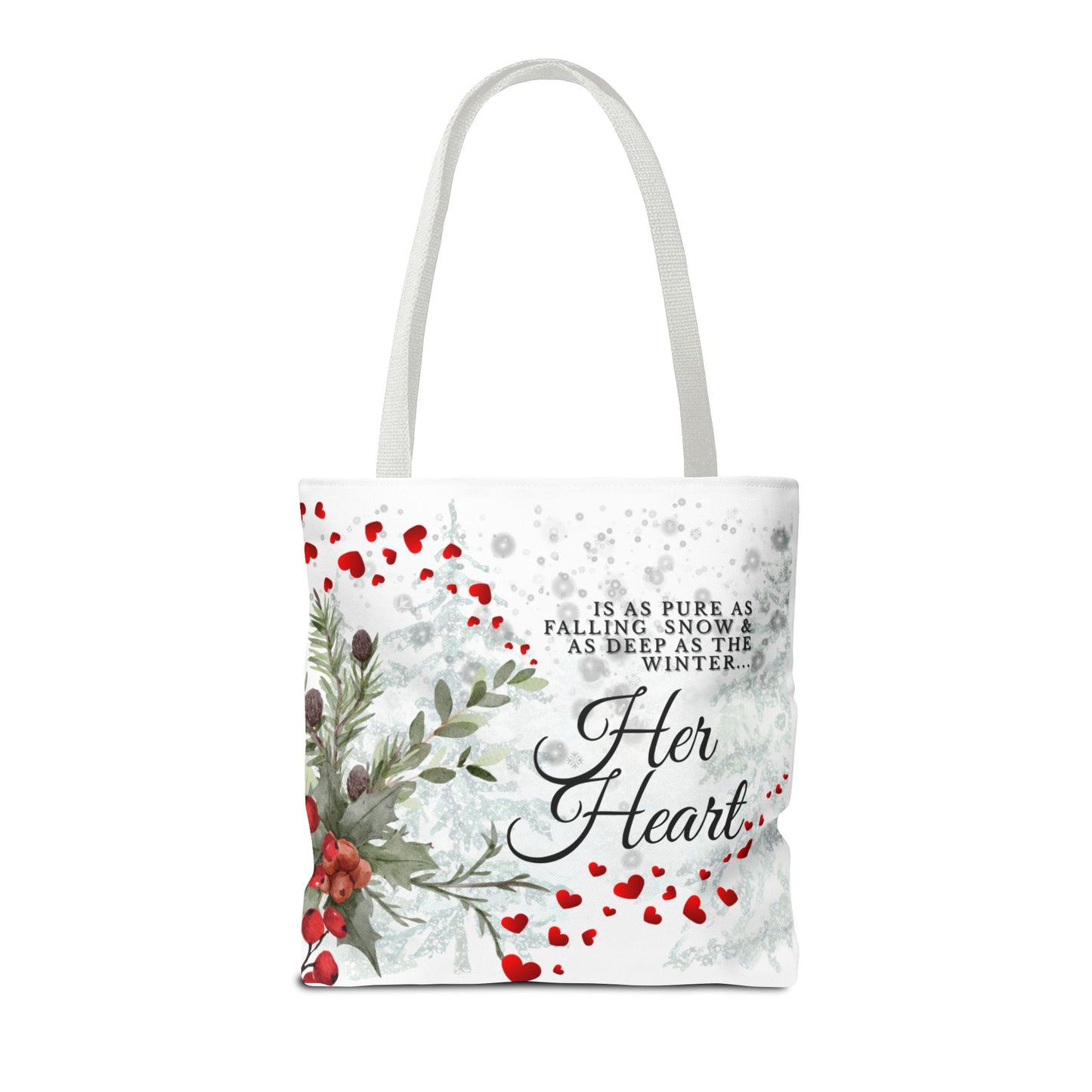 Her Heart Winter Floral Tote Bag – Romantic Valentine’s Day Canvas Tote