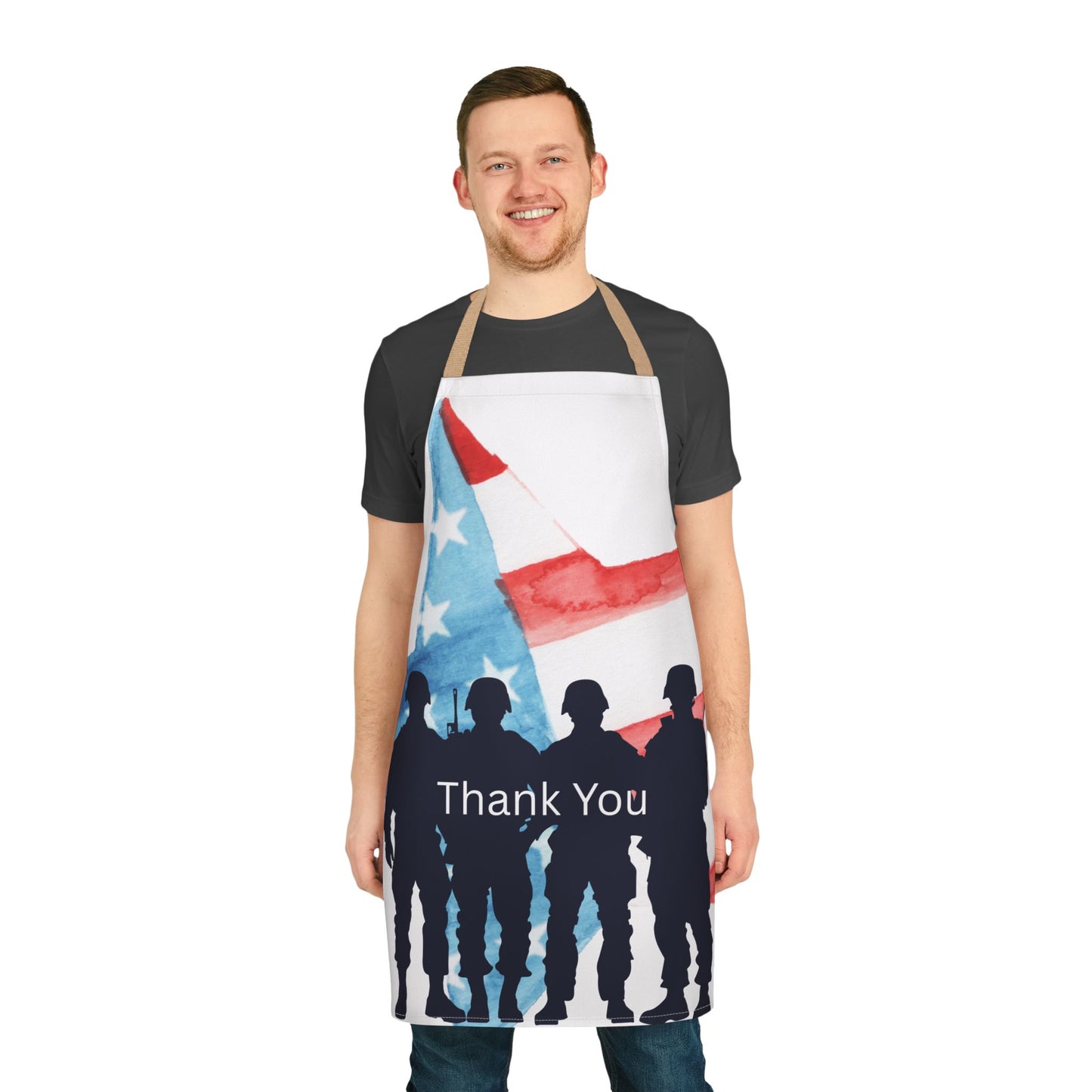 Patriotic 4th of July Apron with Thank You Design, 5-Color Straps, Perfect Gift for Veterans, Memorial Day, Independence Day, Cooking & BBQ