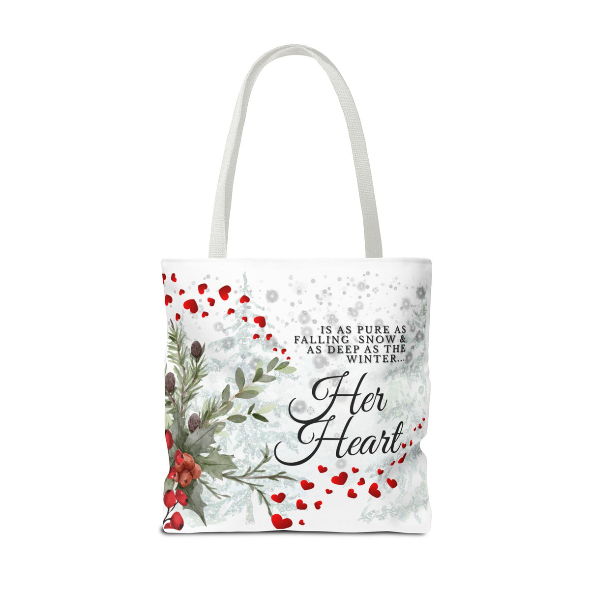Her Heart Winter Floral Tote Bag – Romantic Valentine’s Day Canvas Tote