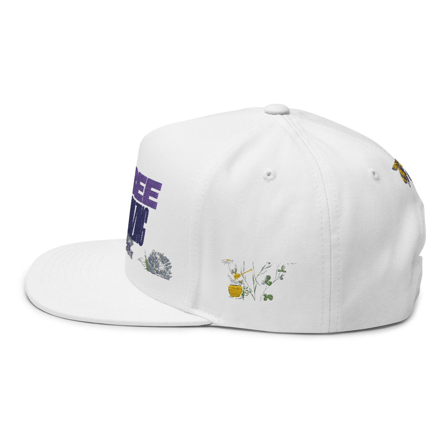 Flat Bill Cap - "Bee Amazing" Embroidered Floral Snapback