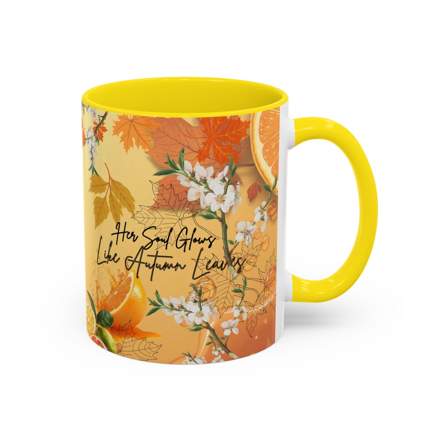 Autumn Citrus Coffee Mug - 'Her Soul Glows Like Autumn Leaves' Accent Ceramic Mug