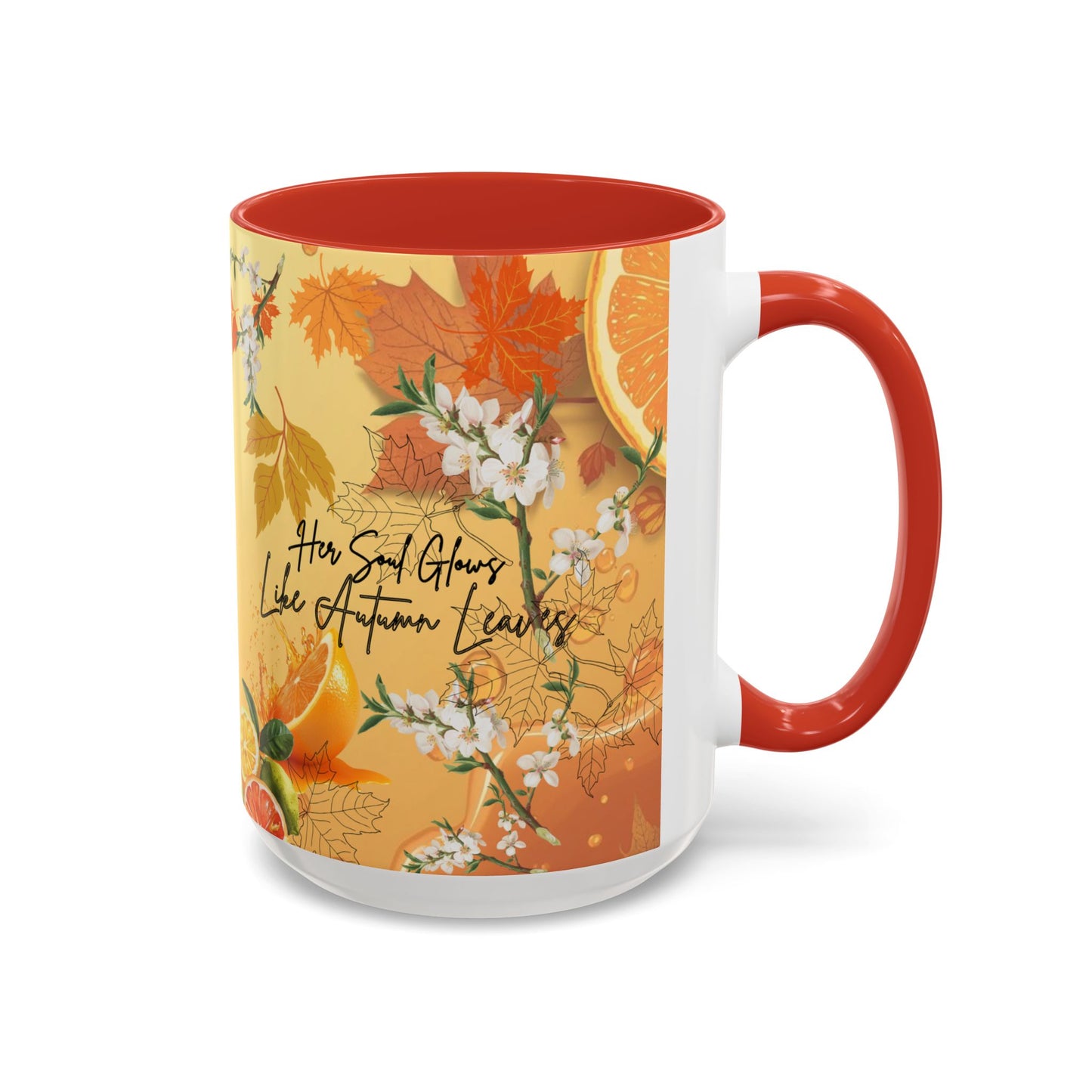Autumn Citrus Coffee Mug - 'Her Soul Glows Like Autumn Leaves' Accent Ceramic Mug