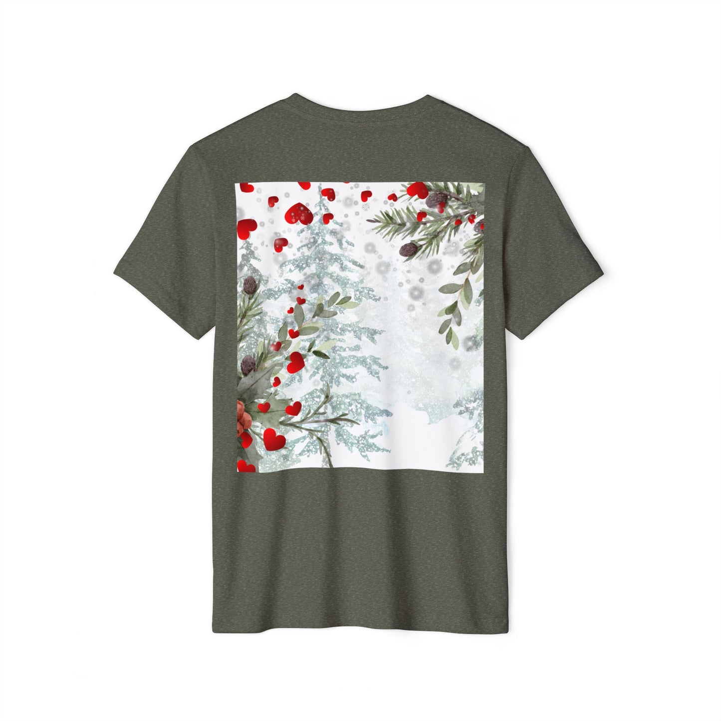 Her Heart Winter Floral T-Shirt — Romantic Snow & Red Berries Design