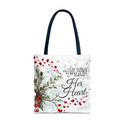 Her Heart Winter Floral Tote Bag – Romantic Valentine’s Day Canvas Tote
