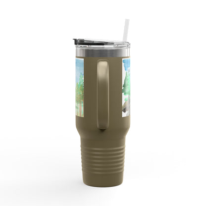 Dad Time 40oz Insulated Travel Mug – Scenic Nature Tumbler with Handle