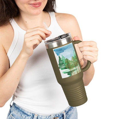 Dad Time 40oz Insulated Travel Mug – Scenic Nature Tumbler with Handle
