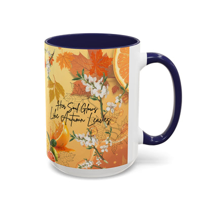 Autumn Citrus Coffee Mug - 'Her Soul Glows Like Autumn Leaves' Accent Ceramic Mug
