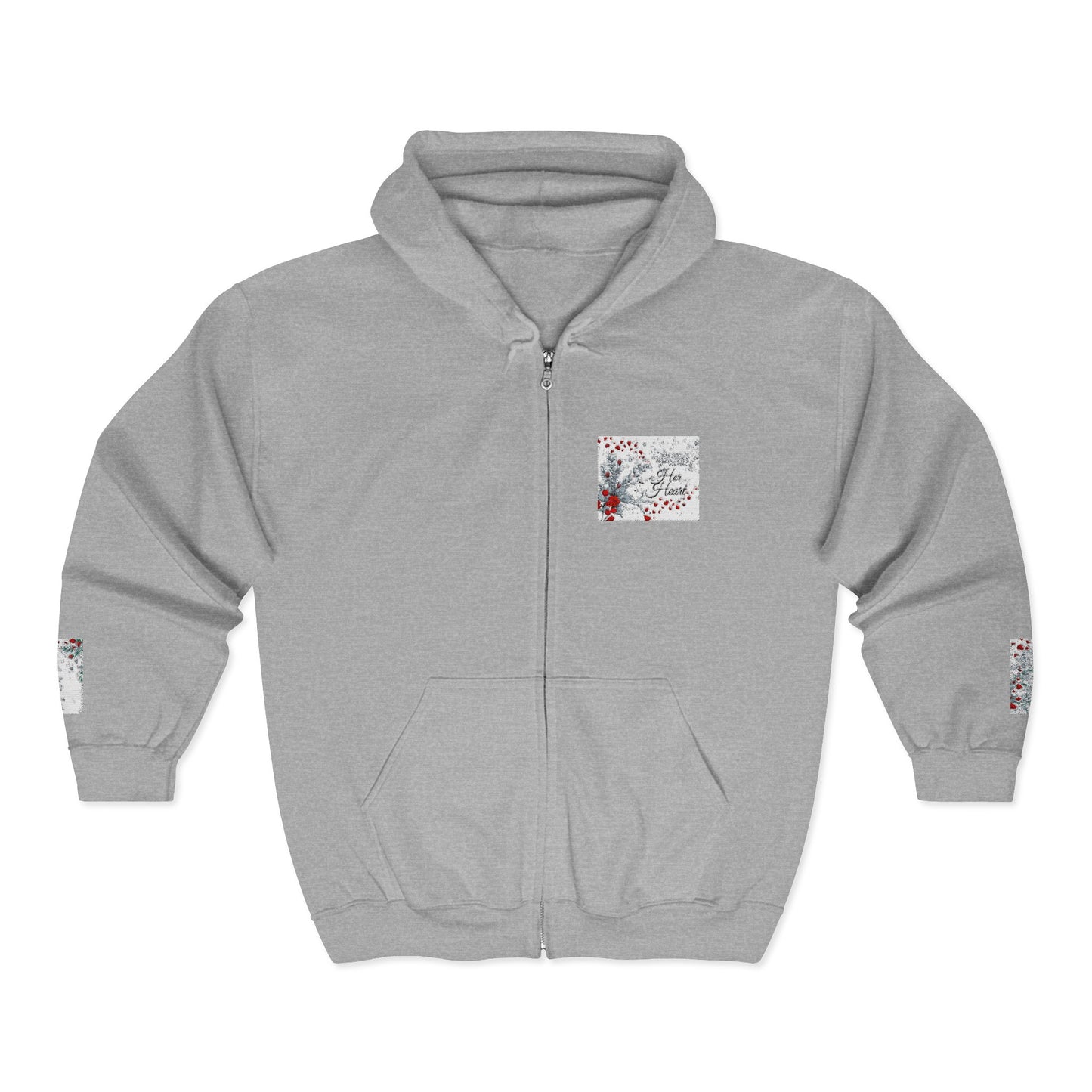 She Is as Deep As...Floral Snowfall Zip Hoodie — Holiday Red Berry Winter Design