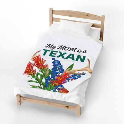 My MOM is a TEXAN Plush Blanket — Texas Bluebonnet & Wildflower Velveteen Throw