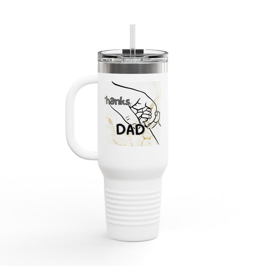 'Thanks Dad' 40oz Insulated Travel Mug — White Marble with Gold Fleck
