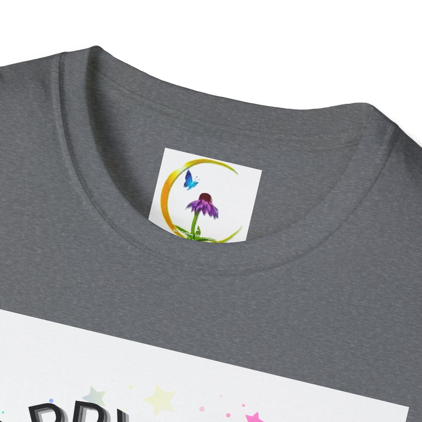 Happy Easter Unisex Softstyle T-Shirt with Floral Back Design