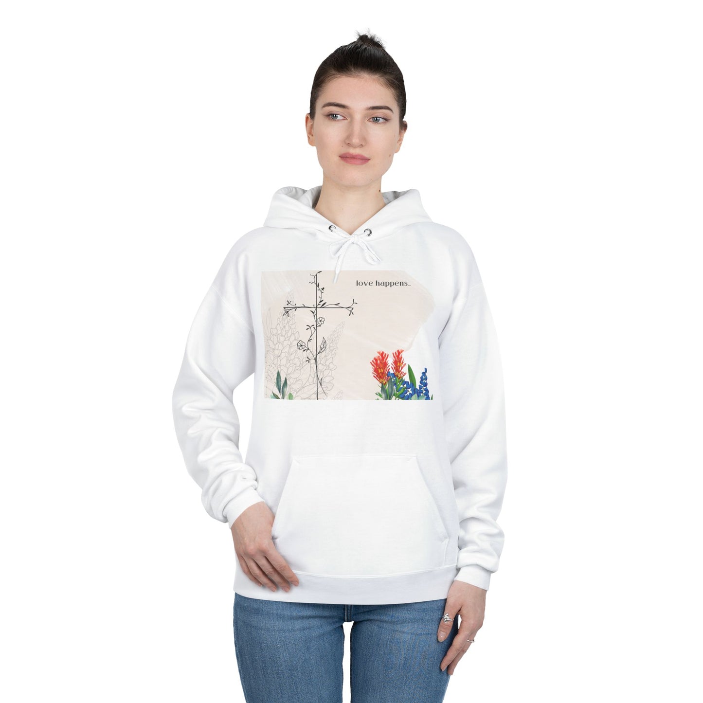 Love Happens Eco-Friendly Hoodie - Floral Design for Nature Lovers