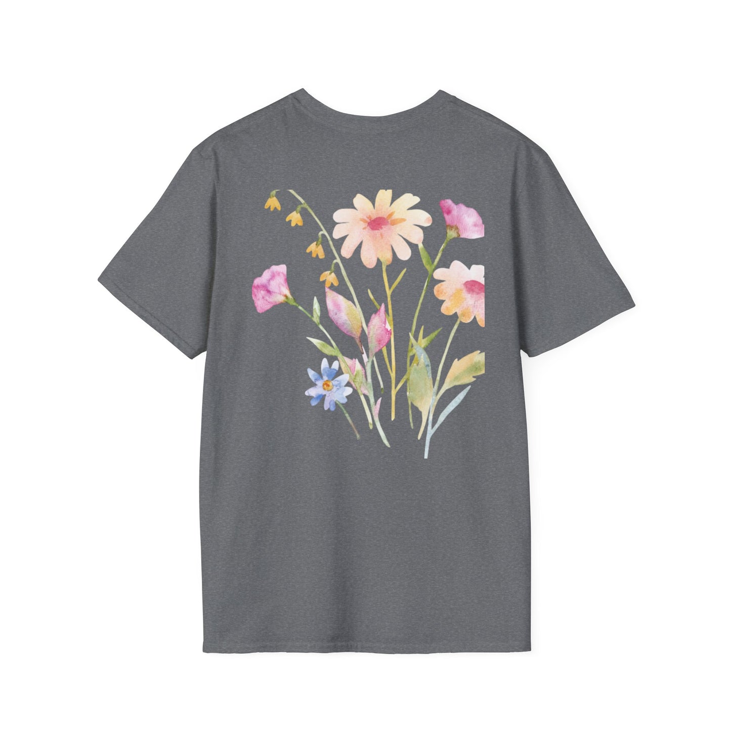 Happy Easter Unisex Softstyle T-Shirt with Floral Back Design