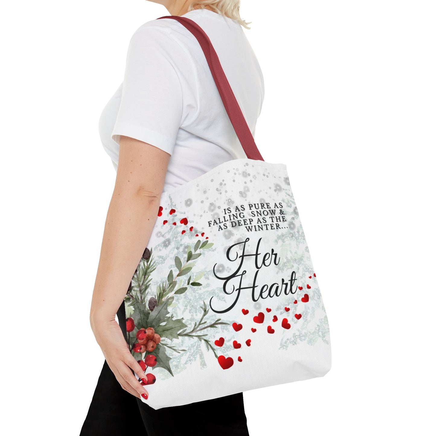 Her Heart Winter Floral Tote Bag — Romantic Holiday Gift