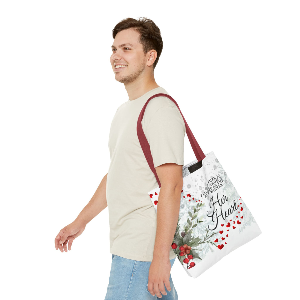 Her Heart Winter Floral Tote Bag – Romantic Valentine’s Day Canvas Tote