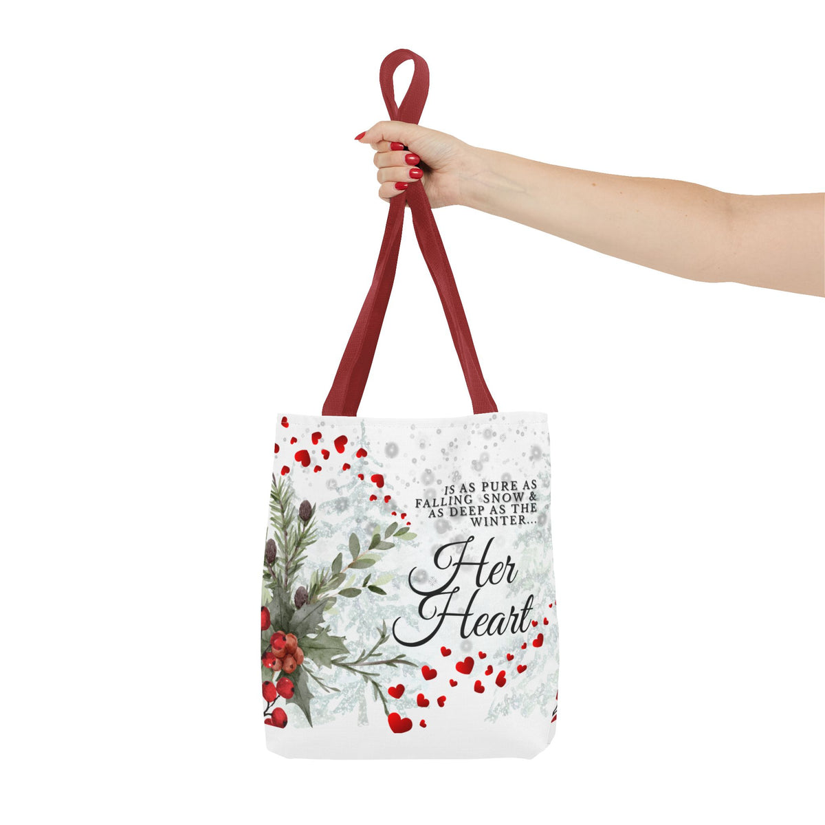 Her Heart Winter Floral Tote Bag – Romantic Valentine’s Day Canvas Tote