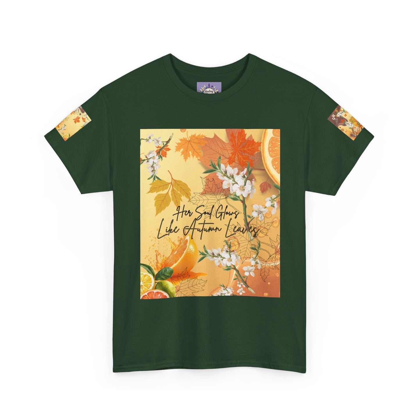 Autumn Citrus Floral Tee — "How God Grows Like Autumn Leaves" Graphic T-Shirt