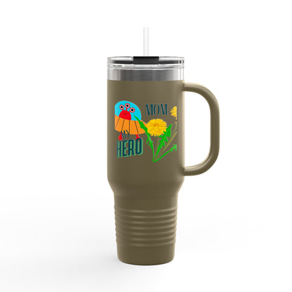 Mom Hero 40oz Insulated Travel Mug - Bright & Cheerful Design