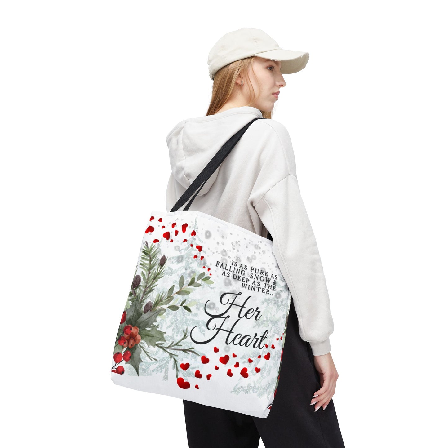 Her Heart Winter Floral Tote Bag – Romantic Valentine’s Day Canvas Tote