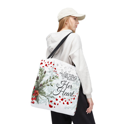 Her Heart Winter Floral Tote Bag – Romantic Valentine’s Day Canvas Tote