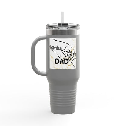 'Thanks Dad' 40oz Insulated Travel Mug — White Marble with Gold Fleck