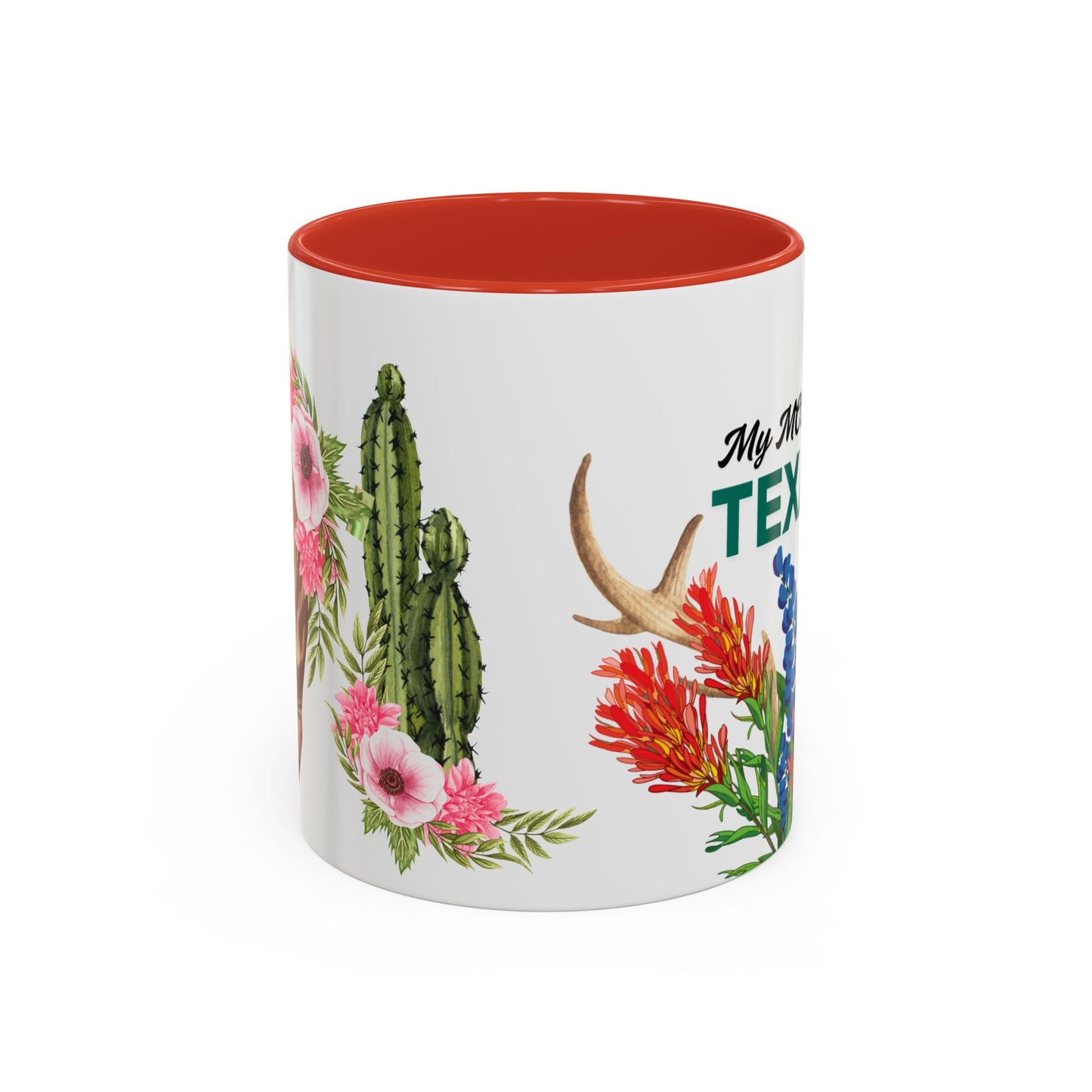 Texan Mom Accent Coffee Mug — "My MOM is a TEXAN" Floral & Cactus Gift